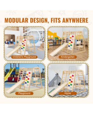 Toddler Indoor Jungle Gym 7-in-1 Climber with Rope Ladder Swing Slide and Wall