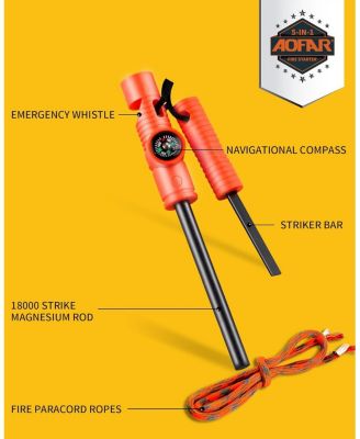 Fire Starter AF-381 Fire Steel with Paracord and Whistle for Camping, Hiking, Hunting, Backpacking, Boating, Emergency Rescue…