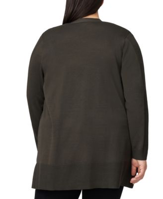 Plus Size Ribbed-Trim High-Low Cardigan Sweater