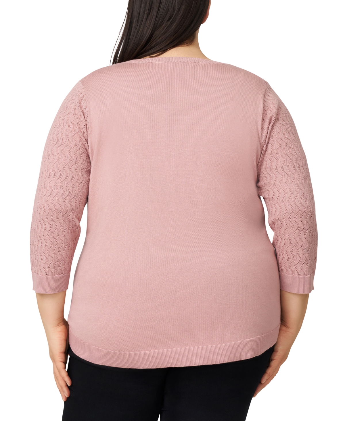 Melissa Paige Plus Size Ribbed-yoke Pullover Sweater In Pink