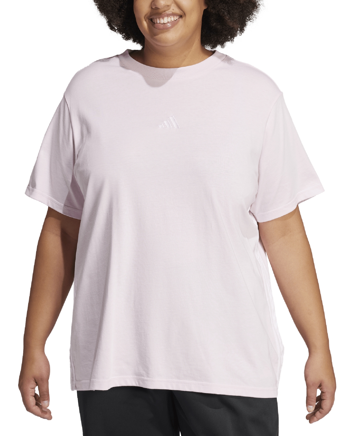 Adidas Originals Plus Size Essentials Cotton Crewneck Short-sleeve Logo T-shirt In Pink