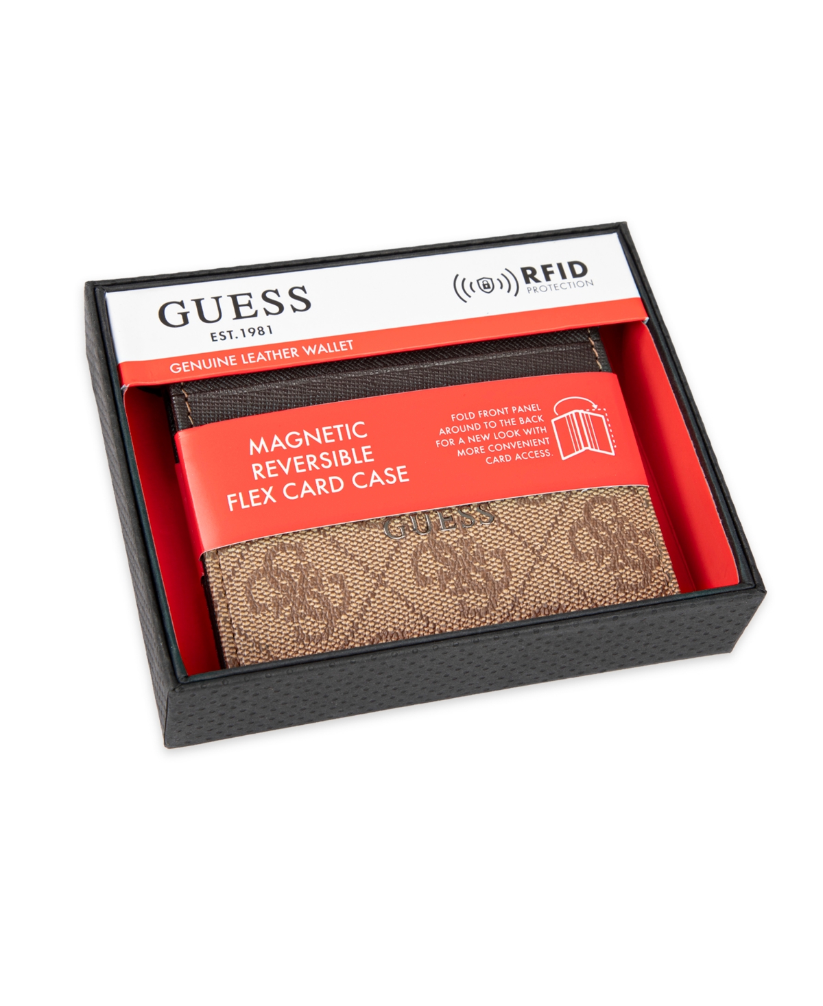 Guess Men's Rfid Quatro G Reversible Magnetic Card Case Wallet