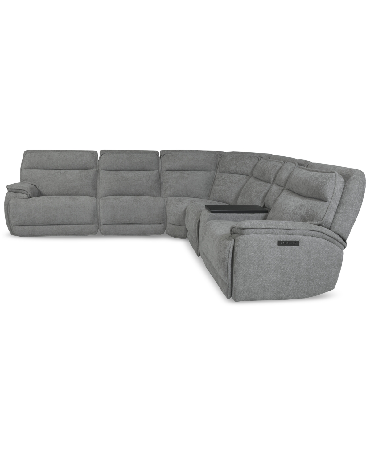Macy's Ozryn 6-pc. Fabric Sectional With Console And 3 Power Motion Chairs, Exclusively At  In Silver