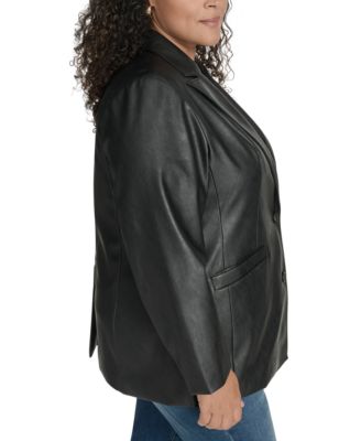 Plus Size Faux-Leather Peak-Lapel Jacket