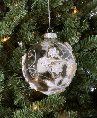 Gilded Glamour Glass Clear Floral Ball Ornament, Macy's Exclusive