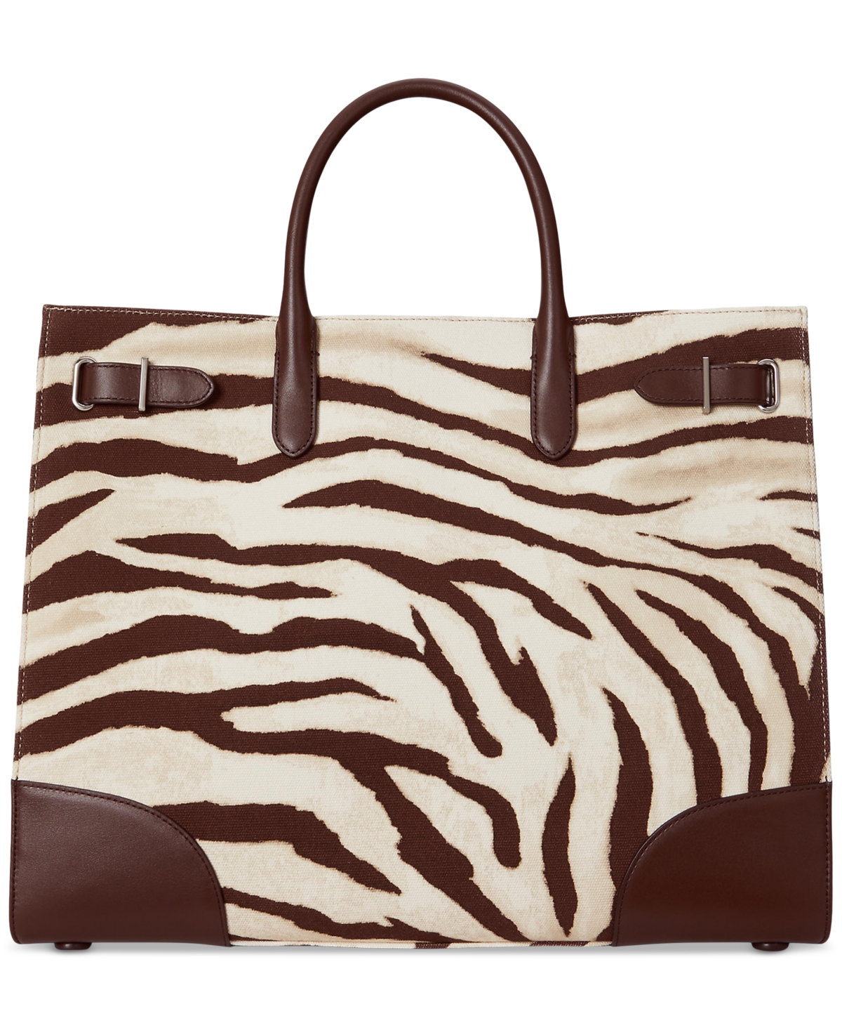 Zebra-Print Canvas Extra Large Devyn Tote Bag - Zebra/dark Hickory