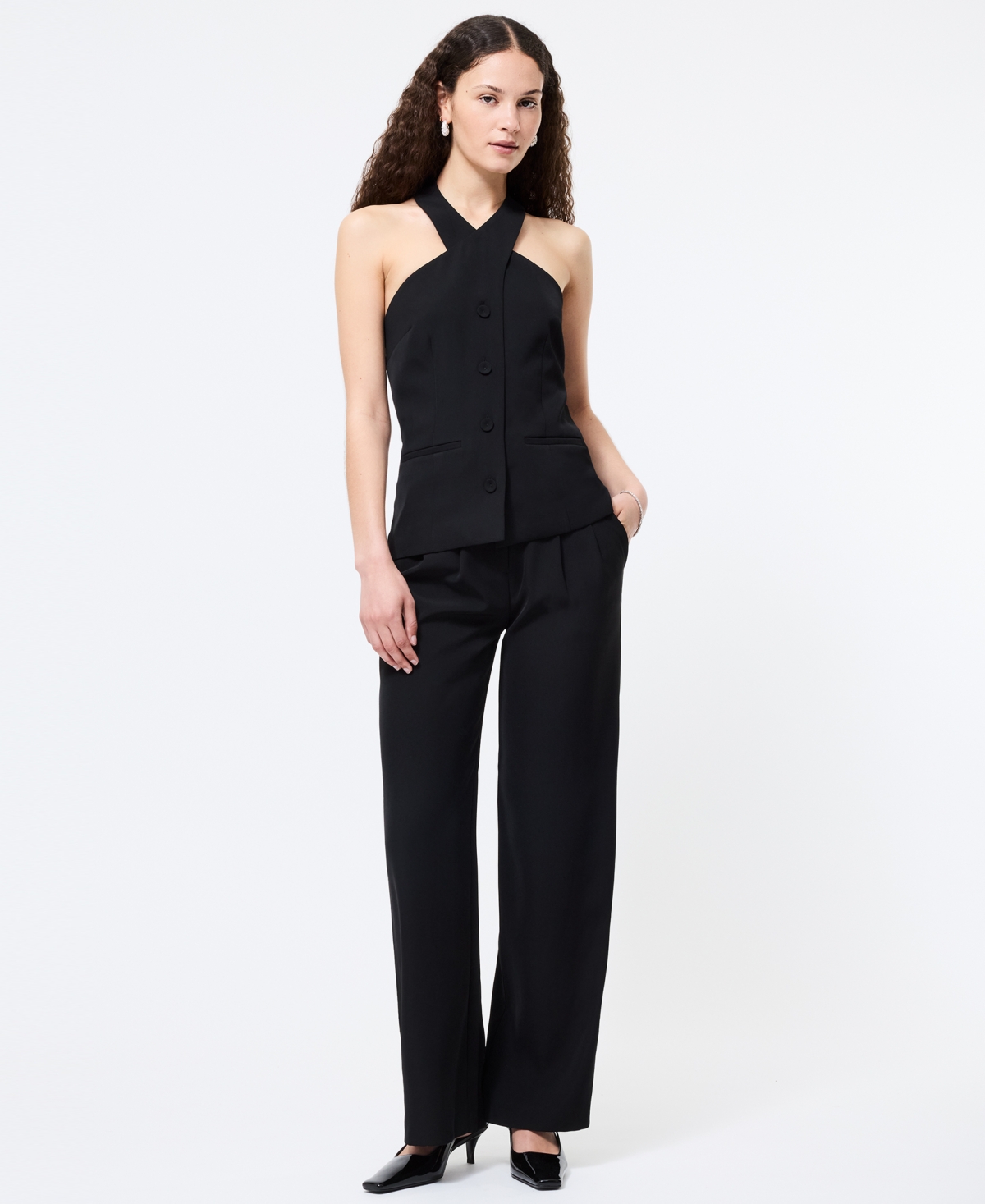 French Connection Harry Suiting Crisscross Halter Top In Black