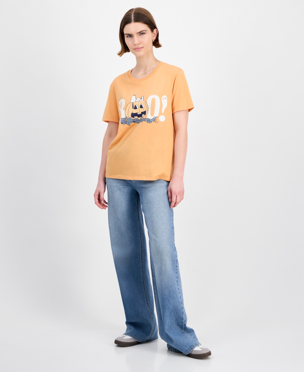 Love Tribe Juniors' Snoopy Halloween Boo T-shirt In Orange