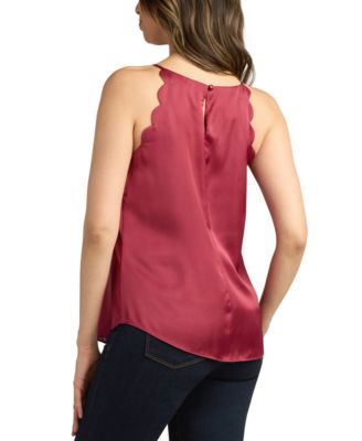 Juniors' Printed Satin Scallop-Edge Halter Top