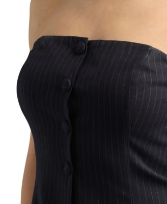 Juniors' Chalk Stripe Strapless Suit Vest Top