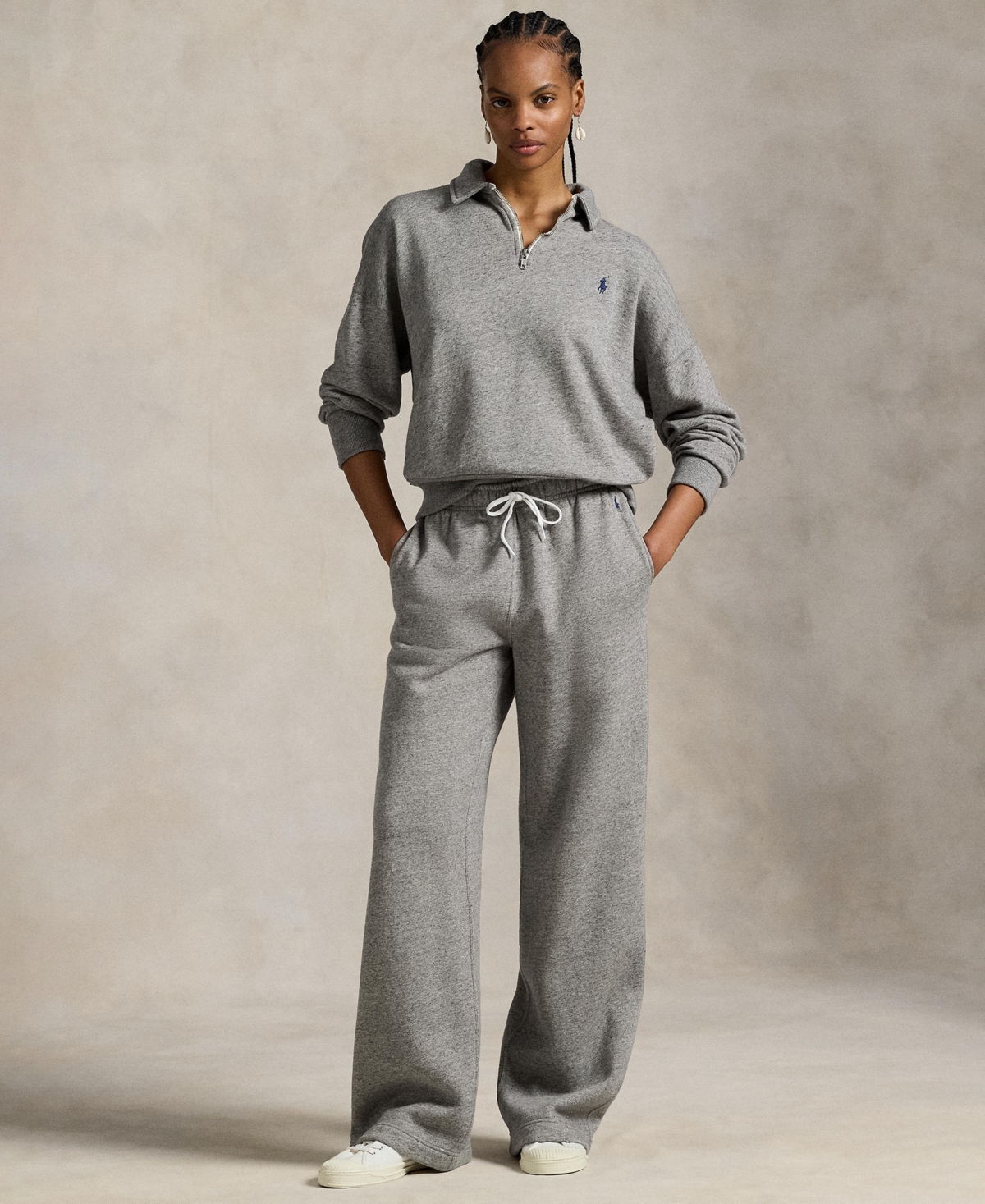 Polo Ralph Lauren Women's Drawstring Fleece Wide-leg Sweatpant In Gray
