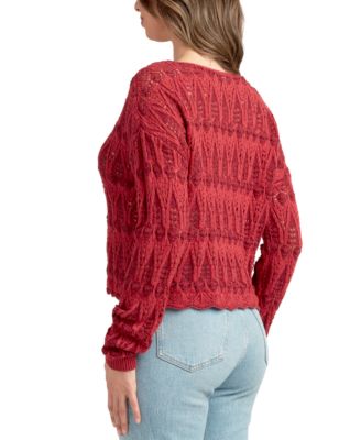 Juniors' Pullover V-Neck Pointelle Sweater
