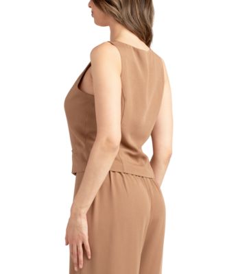 Juniors' Solid Heavy Crepe Button-Front Vest