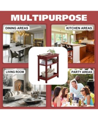 Slim Wood Side End Table with Storage Shelves & Pull-Out Tray, Nightstand for Bedroom, Living Room