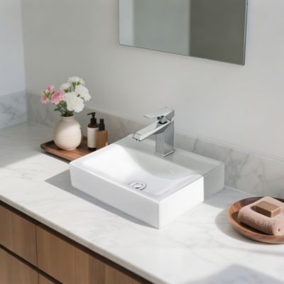 18 1/8" x 12 3/16" x 4 5/16" Wall Mount Ceramic Sink with Modern Bathroom Single Handle Faucet Chrome Combo