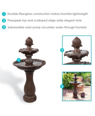 46" H Outdoor 2-Tier Pineapple Solar Water Fountain with Battery Backup