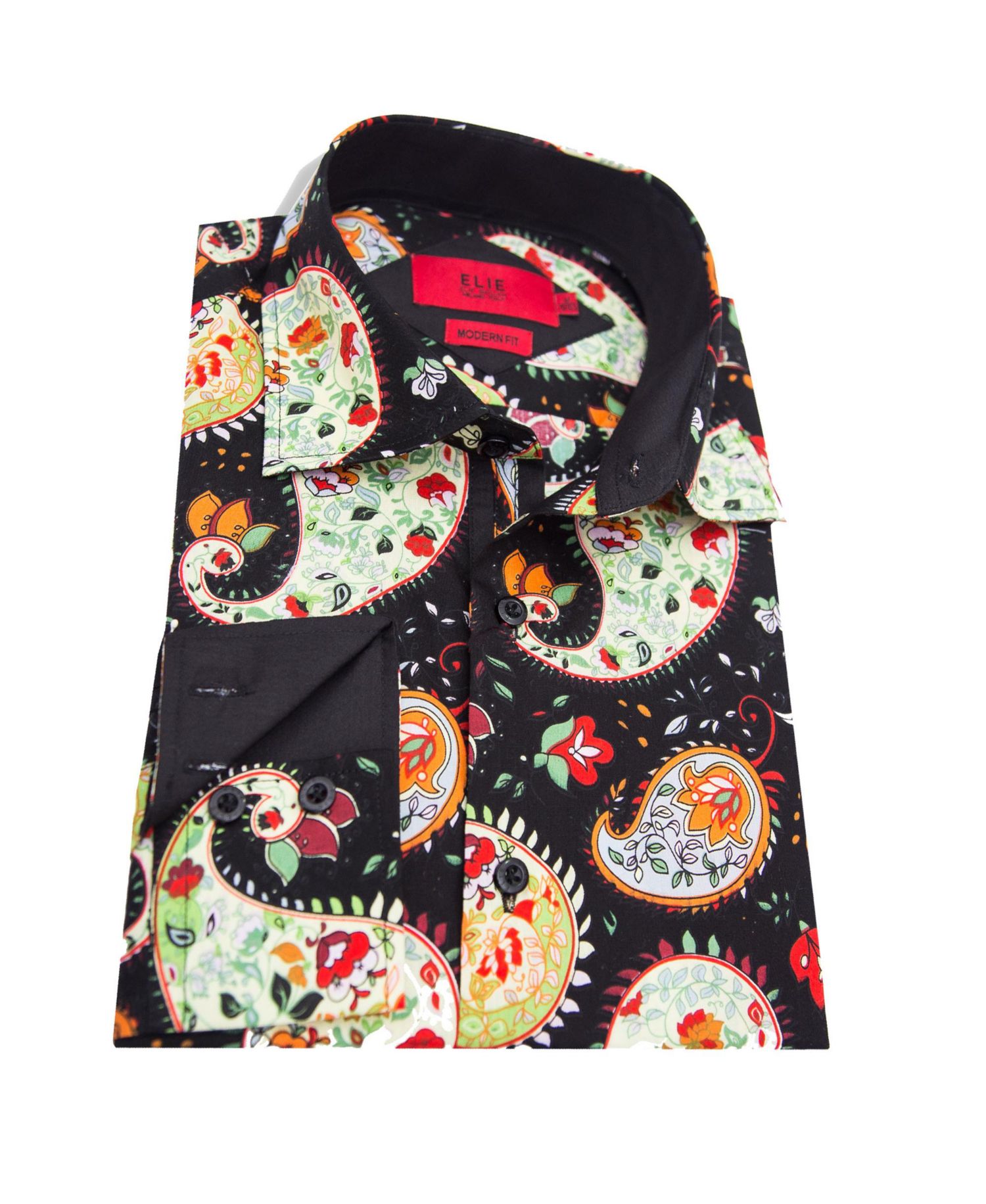 Big Boys Black Slim Fit Paisley Dress Shirt