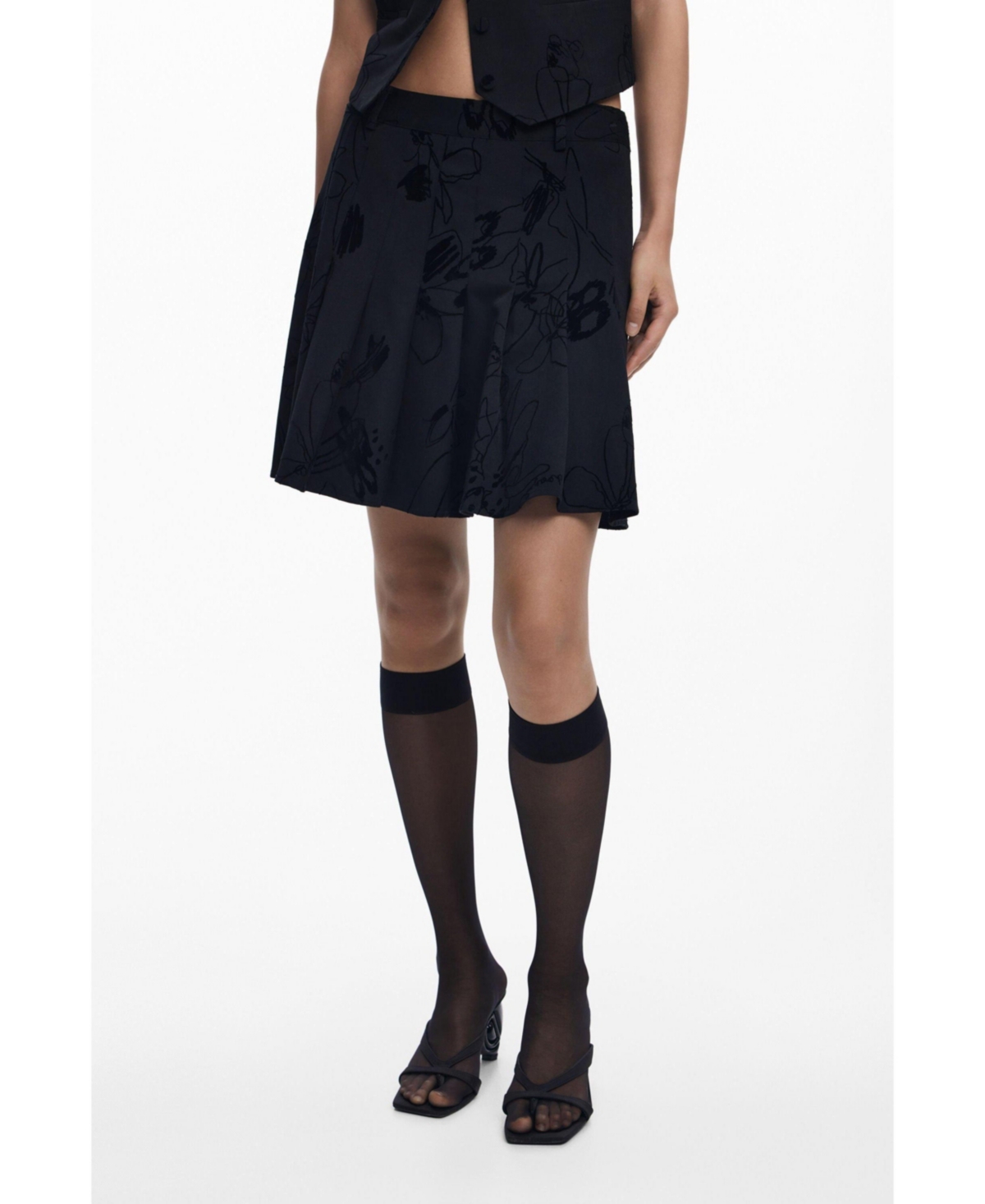 Women's Flocked pleated mini skirt - Black
