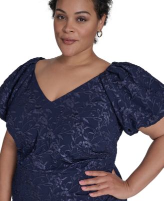 Plus Size Puff-Sleeve Jacquard Sheath Dress