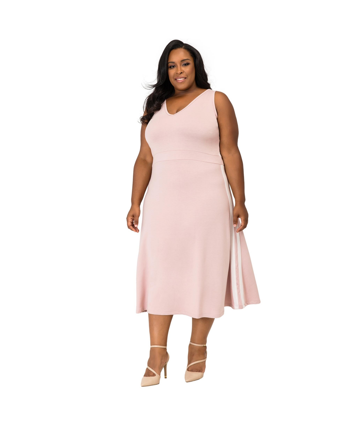 Plus Size Women's Athleisure Stripe A-Line Midi Dress - Mauve pink
