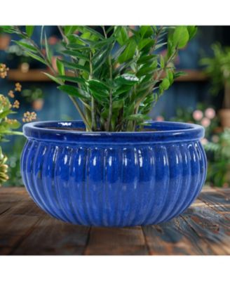  Ceramic Ribbed Planter Bowl - Imperial Blue - 14.5" Round