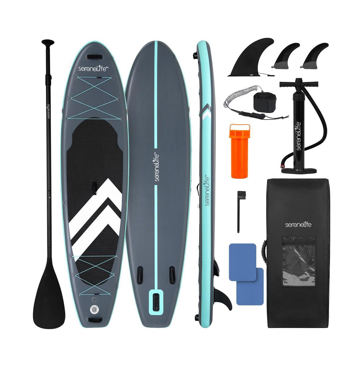 Inflatable Stand-Up Paddle-Board with Double-Action Hand Pump, 3-Piece Aluminum Sup Paddle, Leash, Black - Black