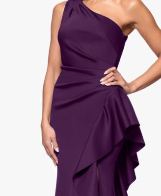 Petite Gathered-Waist One-Shoulder Evening Gown