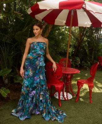 Petites Printed Straight-Neck Sleeveless Maxi Dress