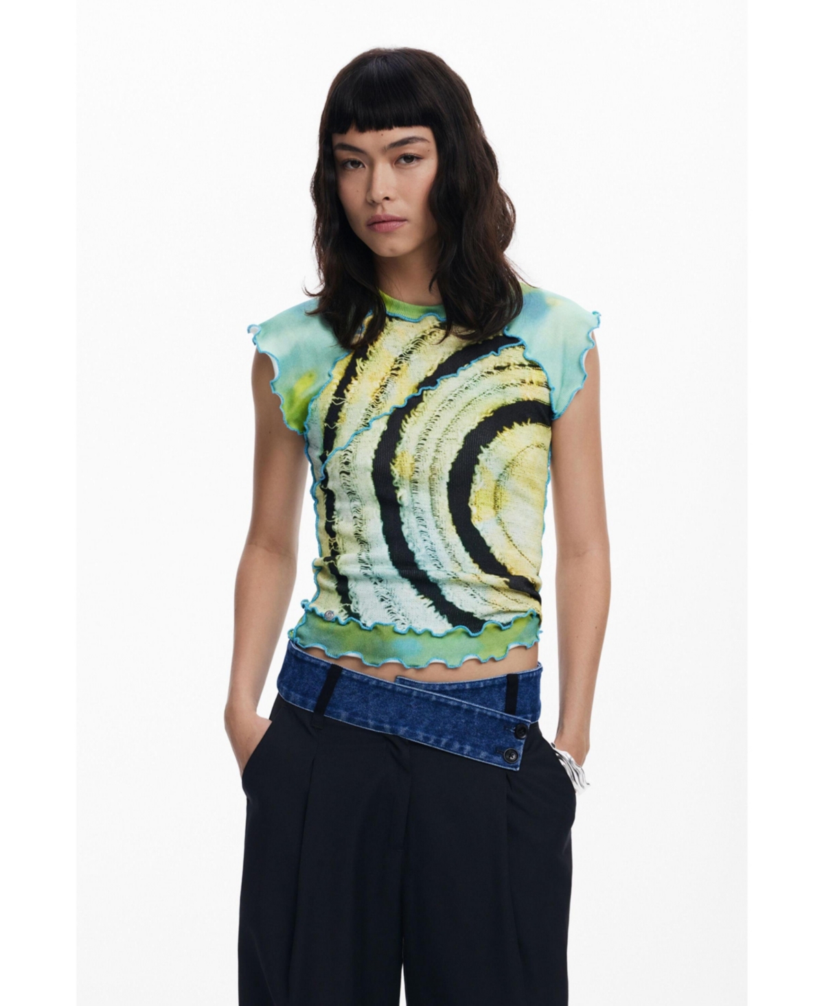 Desigual Women's Short-sleeve T-shirt With Circles In Yellow