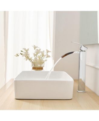 Waterfall Single Hole Single Handle Bathroom Vessel Sink Faucet With Pop Up Drain Without Overflow In Matte Black & Gold