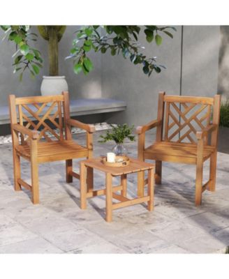 Teak Wood Patio Dining Chair Outdoor Armchair w/ Slatted Seat & Solid Legs