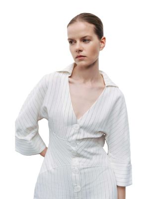 Women's Corset-Inspired Linen Blend Striped Shirt Dress