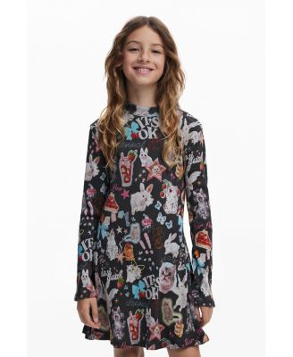 Girls's Long sleeve cat skater dress