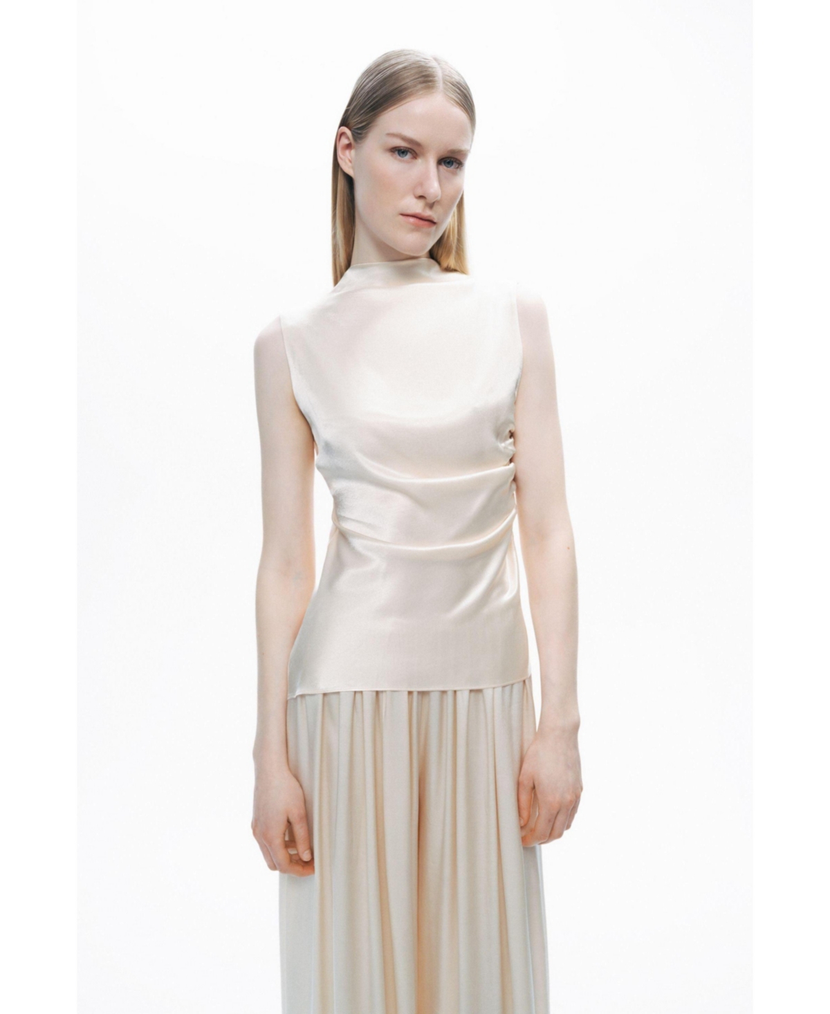 Women's Draped Open-Back Detail Blouse - Open pink