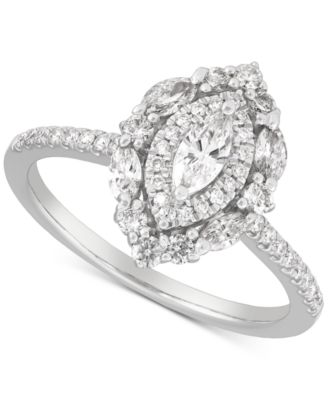 Macy's - Diamond Marquise & Round Double Halo Engagement Ring (3/4 ct. t.w.) in 14k White Gold