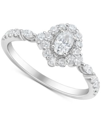 Macy's - Diamond Oval, Round, & Marquise Halo Engagement Ring (3/4 ct. t.w.) in 14k White Gold