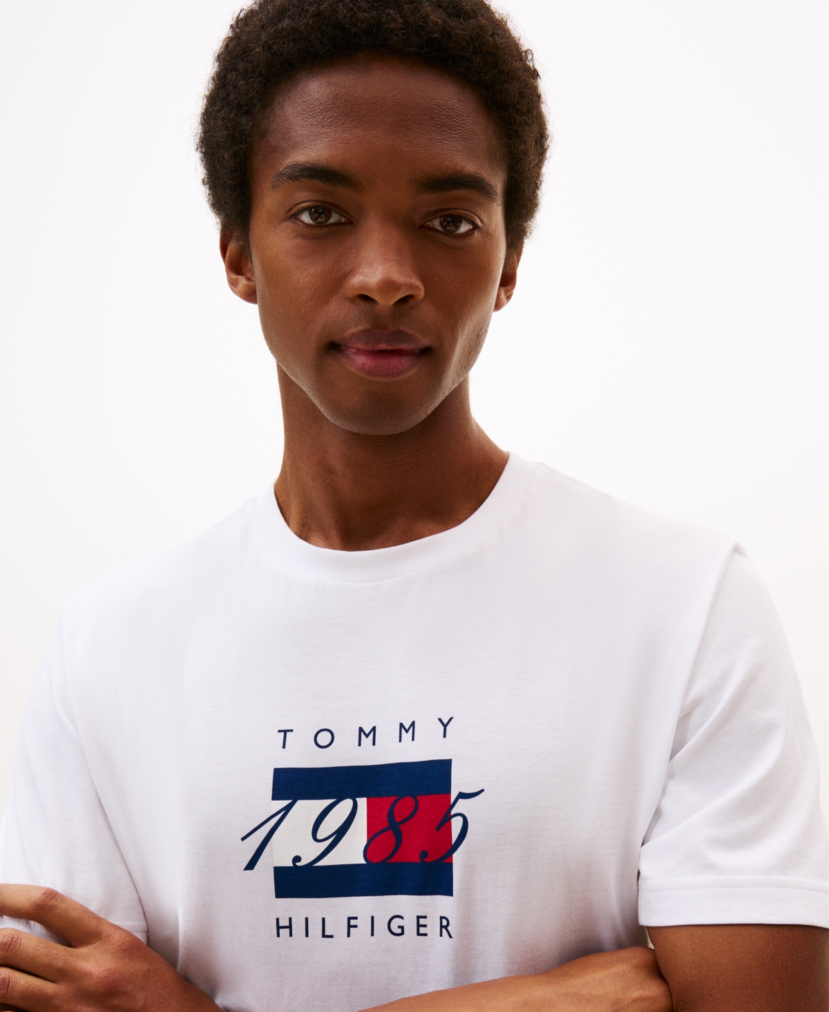 Tommy Hilfiger Men's Linear Flag 1985 Graphic T-shirt In White