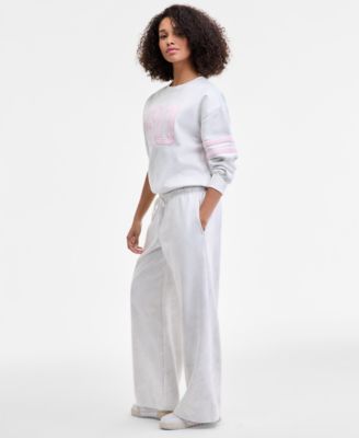 Juniors' Camo Print Wide-Leg Fleece Sweatpants