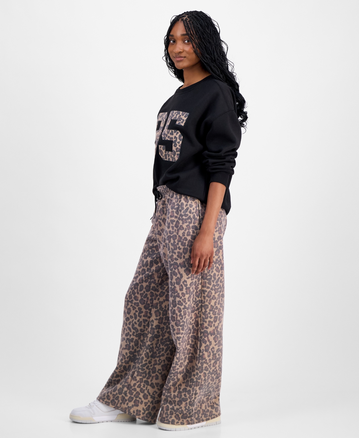 Madden Girl Juniors Varsity Sweatshirt Leopard Print Pants In Blue