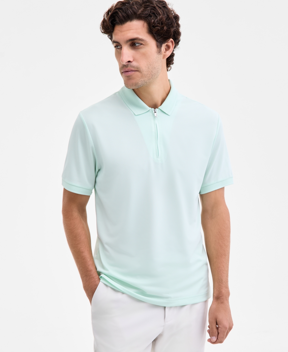 Alfani Men's Ottoman Short Sleeve Textured Quarter-zip Polo Shirt, Exclusively At Macy's
