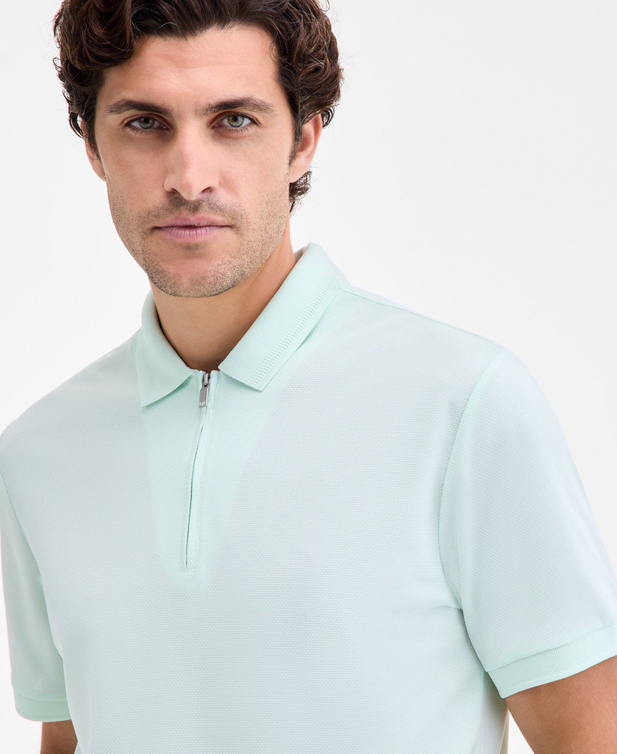 Alfani Men's Ottoman Short Sleeve Textured Quarter-zip Polo Shirt, Exclusively At Macy's