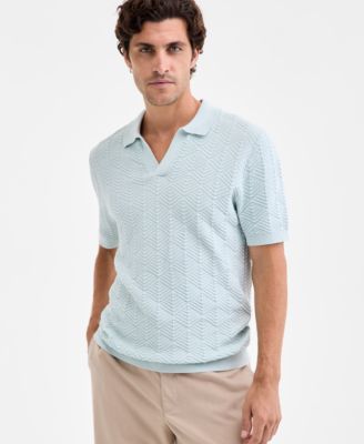 Alfani - Men's Johnny-Collar Ribbed Geo Polo Shirt