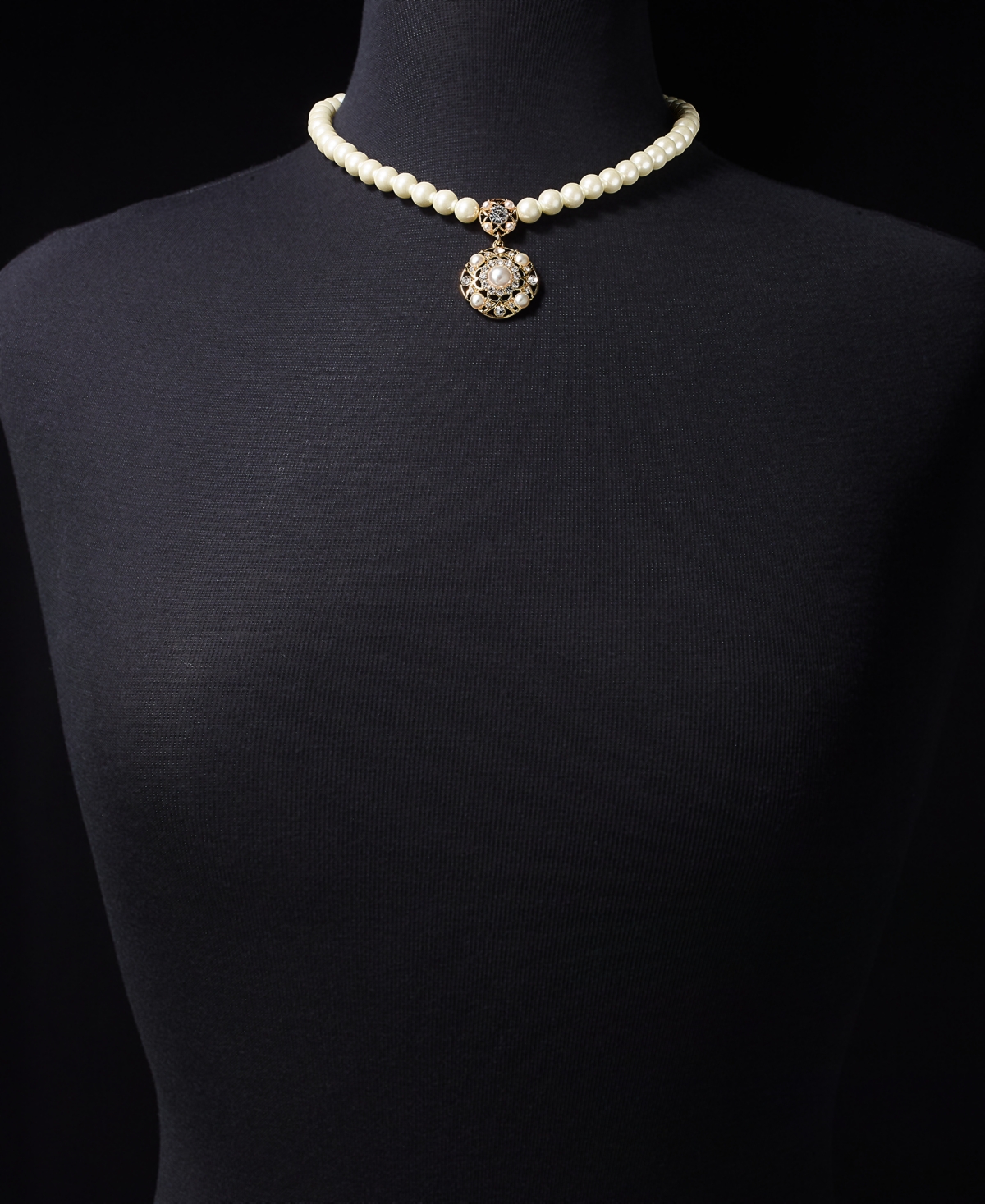 Charter Club Crystal & Imitation Pearl Statement Pendant Necklace, 16" + 2" Extender In White