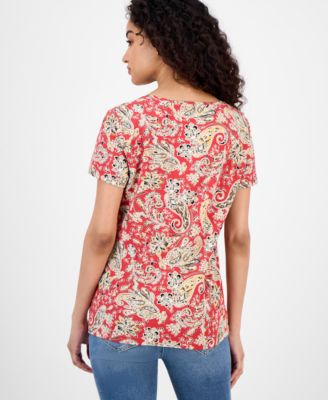 Nautica Women's Paisley-Print V-Neck T-Shirt
