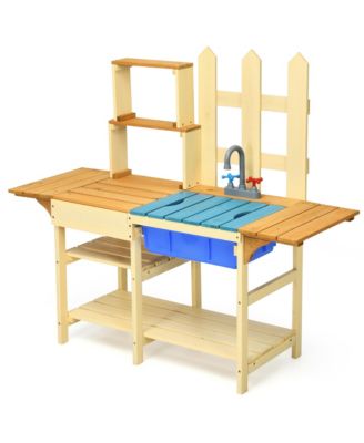 Wooden Kids Pretend Kitchen Play Set Outdoor Cooking Toy Gift Toddler Child