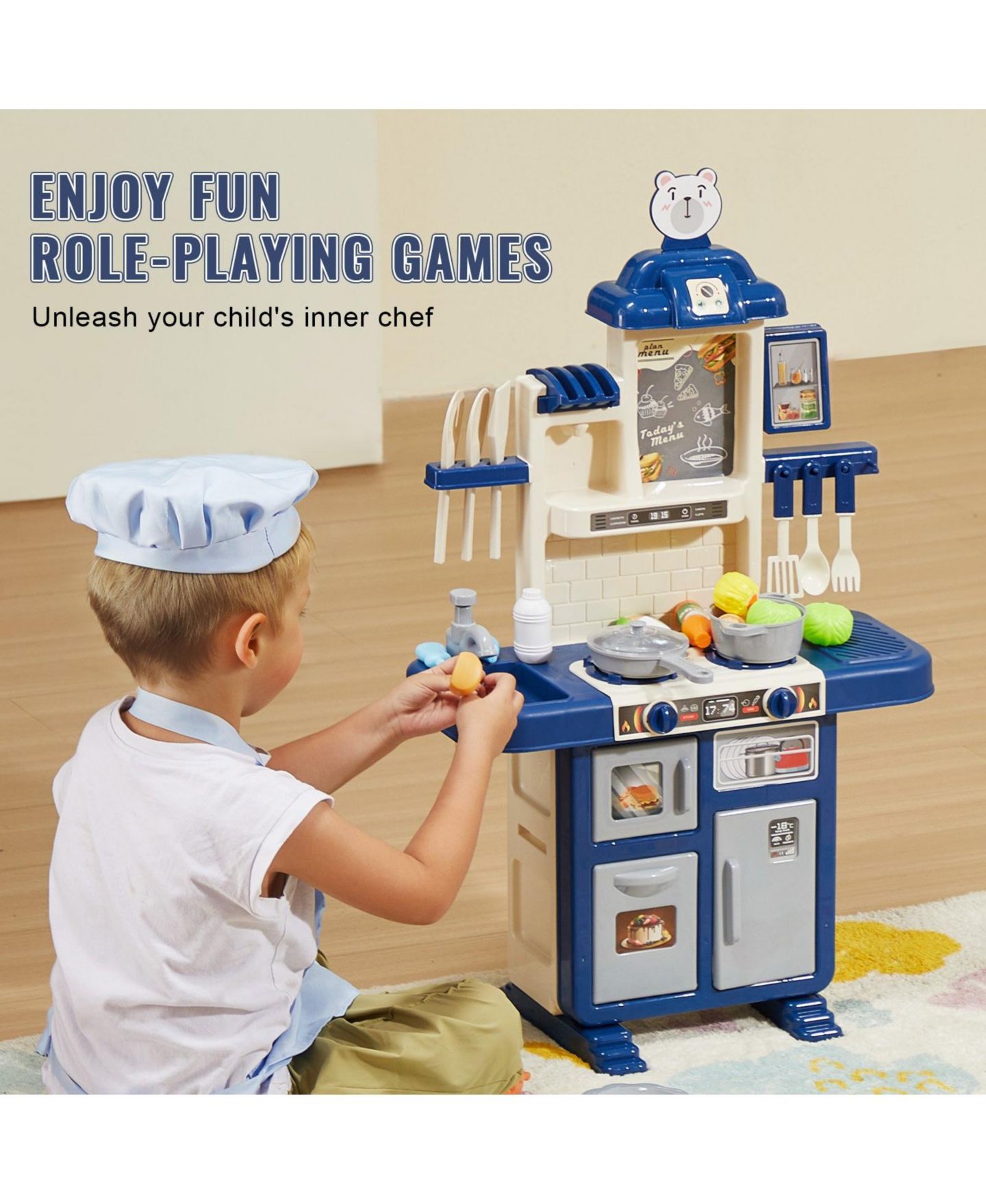 Детский игровой набор Slickblue Kids Kitchen 48-Piece Playset, Ages 3-7, цвет: Синий — фото 3