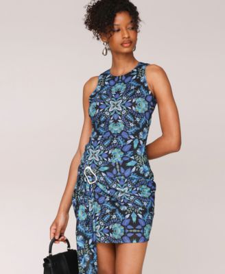 Women's Printed Asymmetric-Drape Sleeveless Mini Dress