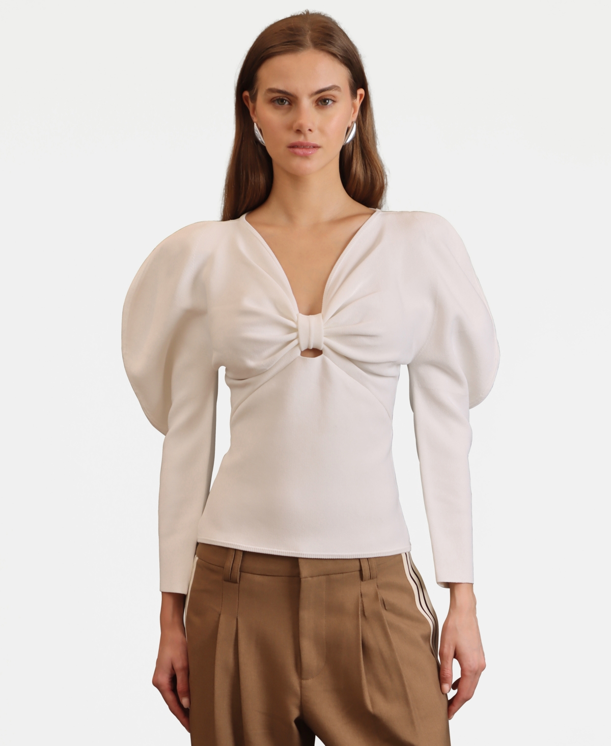 Women's Exaggerated-Sleeve Bow Top - Cream