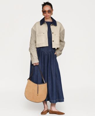 Women's Sweater-Sleeve Rinse Wash Denim Chore Jacket