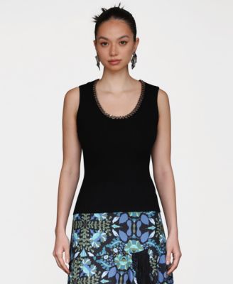 Avec Les Filles - Women's Chain-Trim Ribbed Knit Tank Top